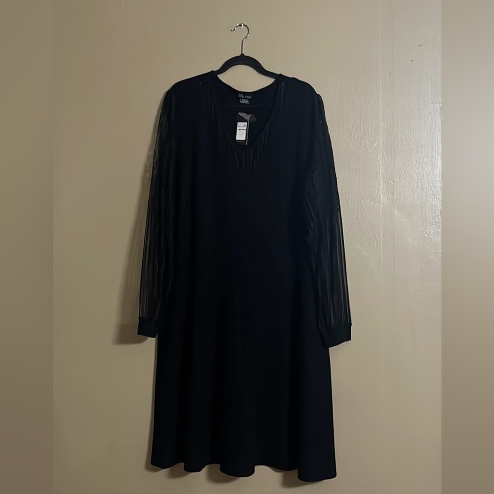City Chic Midi Dress Sz 2X knit Long Sheer Lace Sleeves A-line Fit&Flare Fall